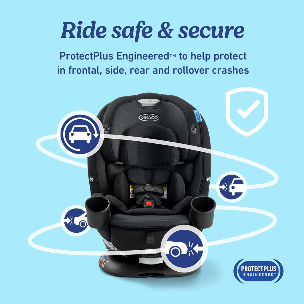 Graco Turn2Me 3-in-1 Rotating Convertible Car Seat, London, Rear-Facing Rotation Only, Forward-Facing Mode, Highback Booster Up to 100 lbs, Adjustable Headrest & Harness, Steel Reinforced Frame