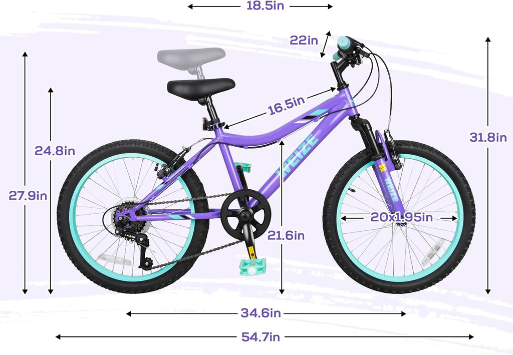 WEIZE 20 24 Inch Kids Mountain Bike,Kids Bike for Girls Age 6-14 Year Old,6 Speed Kid Bicycle with Front Suspension Fork,Adjustable Seat Height,High-Carbon Steel Frame,Ideal for Girl Adventurers