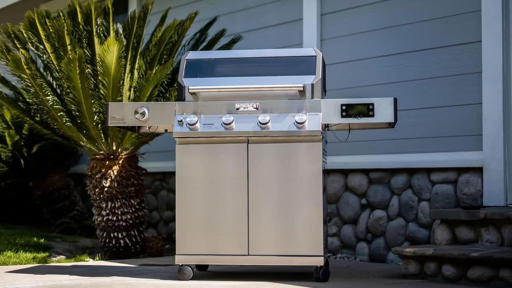 Monument Grills Denali Series, 4+1 Liquid Propane Gas Smart BBQ Grill, 4 Burners & 1 Side Burner, Denali 405 Stainless Steel with Smart technology, Knob Controls, Outdoor Use