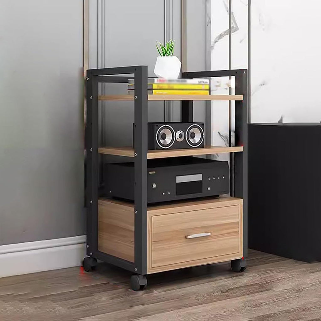 AV Media Stand Corner Shelf - Rack Audio Tower with Adjustable Shelves - 79 100 120cm Tall Shelf Stand with Wheels - Audio Equipment Rolling Cart Rack Portable for Home, 3 Tiers-79cm Tall