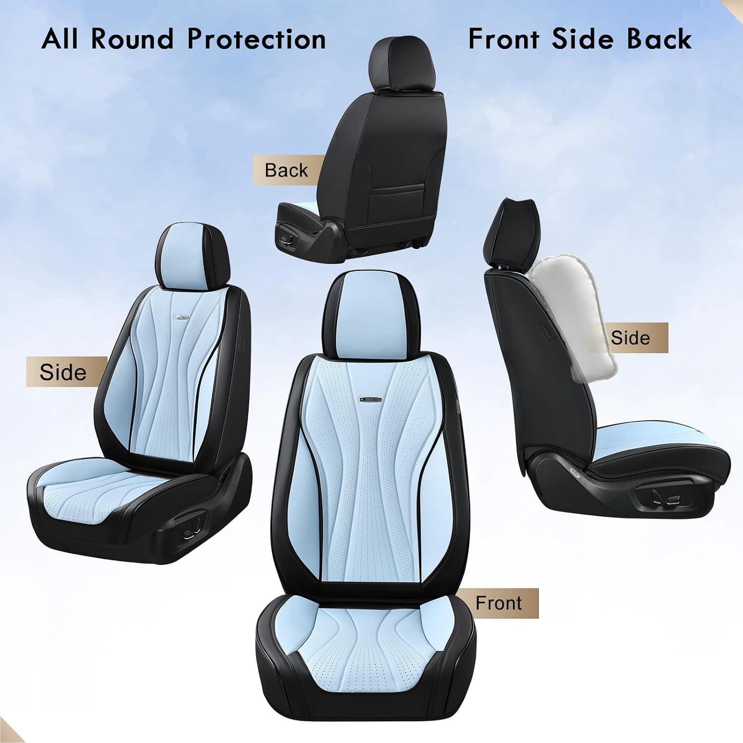 Coverado Front and Rear Seat Covers, 5 Seat Universal Seat Covers, Faux Leather Seat Cover for Trucks, Waterproof Car Seat Protector, Car Seat Cover Car Seat Cushion Fit for Most Cars (Black&Blue)