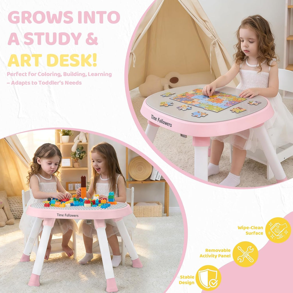 Time Followers® 6-in-1 Baby Activity Center | 4 Stage Montessori-Inspired Toys | Grow Stationary Standing Toddler Table | Jumpers & Bouncers | Must Have for Boy & Girl 6, 12, 24+ Month Old (Pink)