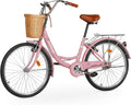 Outroad Beach Cruiser Bike, 24/26 inch Commuter Bicycle for Adult and Women,High-Carbon Steel Comfortable City Bikes with Rear Rack and Basket, (Black/Pink/White/Green/Purple)