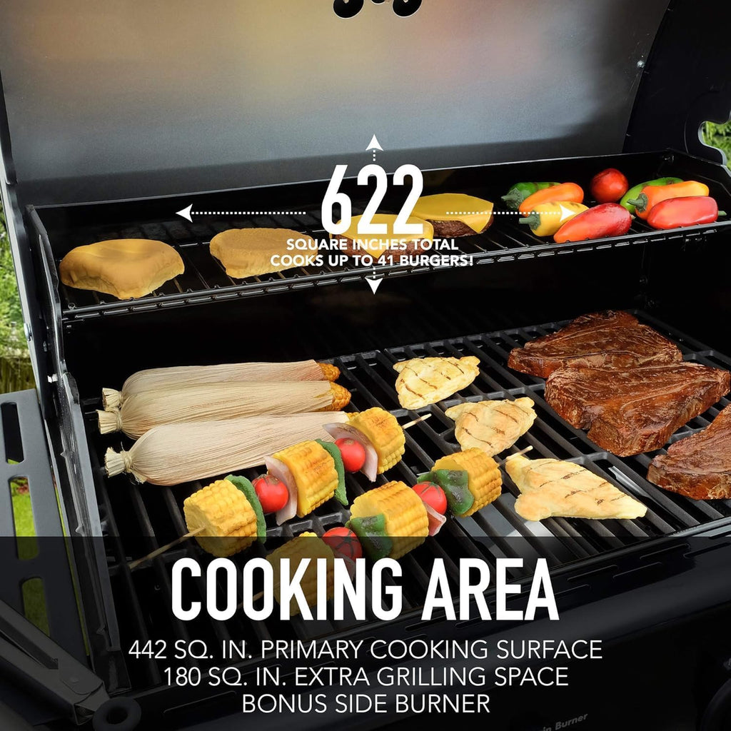 Kenmore 4-Burner Gas Grill with Side Burner, Outdoor BBQ Grill, Propane Gas Grill, Cast Iron Cooking Grates, Electronic Ignition, Warming Rack, 53000 BTUs, Black + Bonus Cover