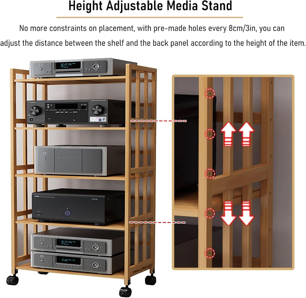 Hifi Racks And Stands 2 3 4 5 Tier, Audio Component Rack Tower Media Stereo Stand Equipment Shelf With wheels, Adjustable Stereo Component Rack System Cabinet for Home/ Commercial(Style 2,53cmx50cm/21