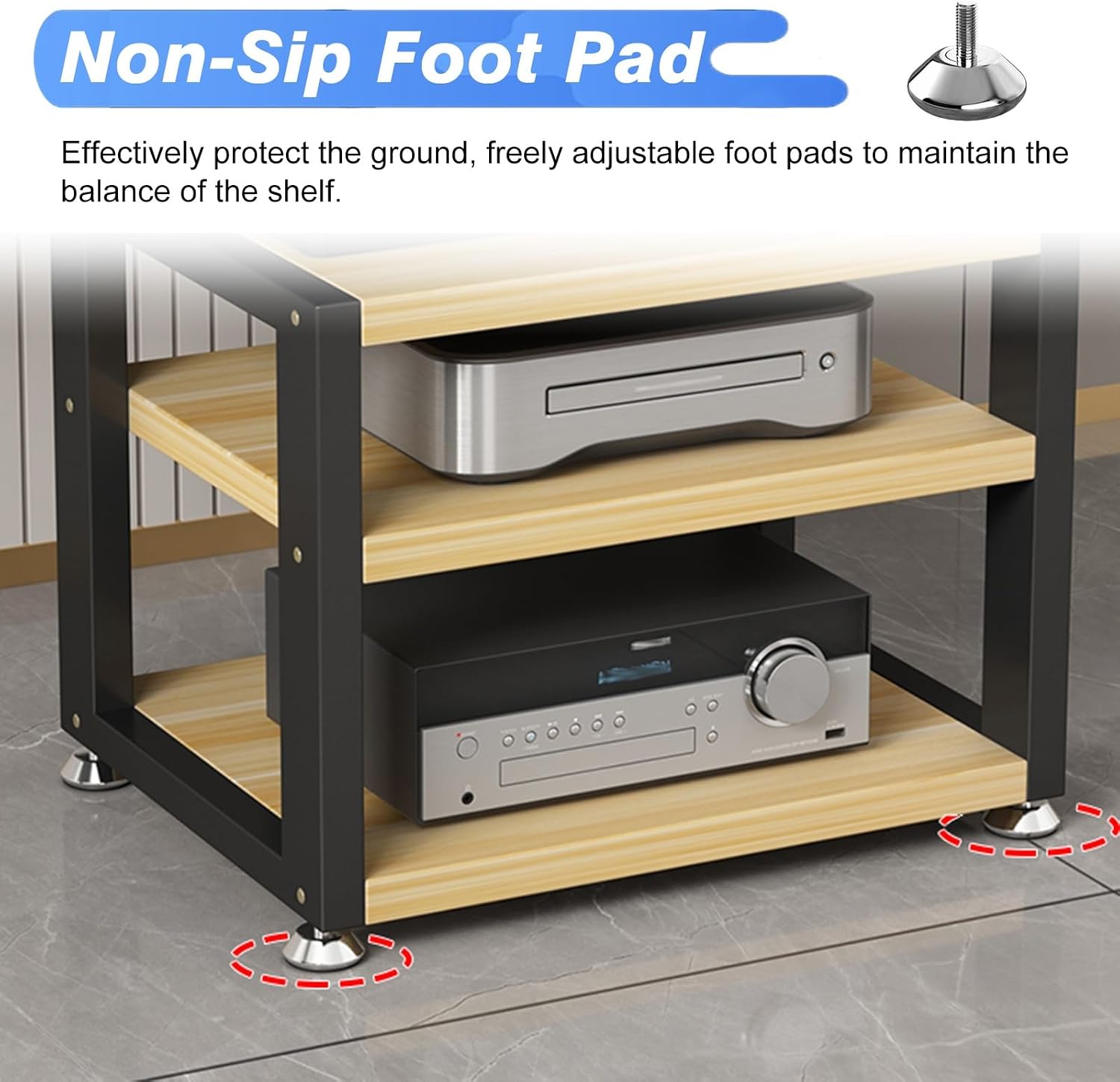 4-Tier Record Player Stand 48cm Tall, HiFi Amplifier Shelf Audio Rack Tower for Audio-Video CD Record Player Stereo Receiver AV Equipment(Black-B)