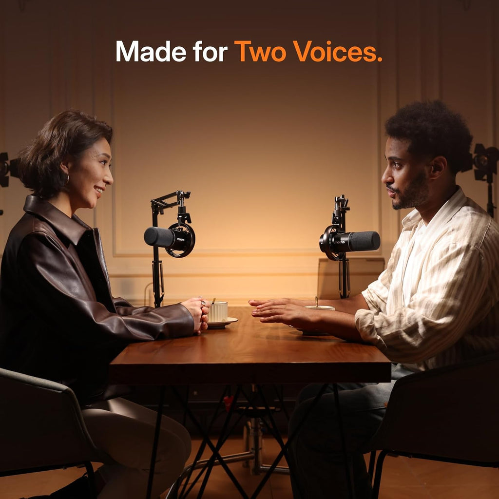 MAONO PD200W Hybrid Wireless Podcast Equipment Bundle for 2, XLR USB Dynamic Microphone Kit with 2 Desktop Stand, for Co-hosted Podcast, Vocal Recording, Content Creation