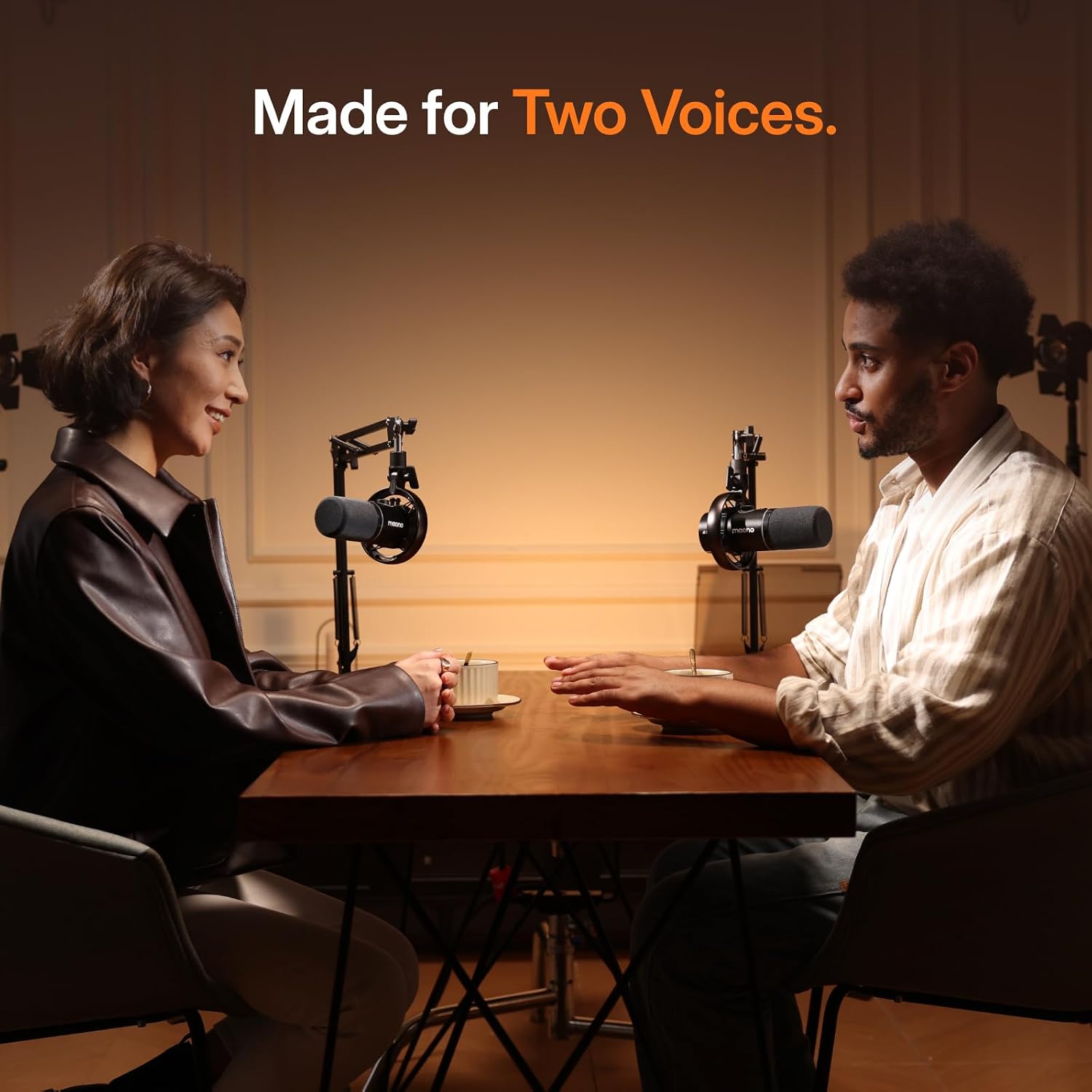 MAONO PD200W Hybrid Wireless Podcast Equipment Bundle for 2, XLR USB Dynamic Microphone Kit with 2 Desktop Stand, for Co-hosted Podcast, Vocal Recording, Content Creation