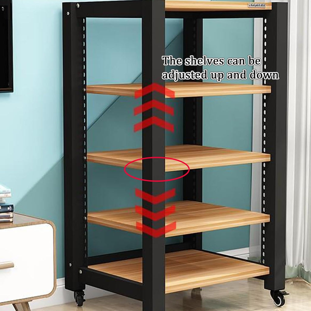 Stereo Cabinet, TV Equipment Rolling Stand Portable, AV Media Stand Floor Standing Audio Rack, Office/Bedroom/Living Room Media Storage Cabinet(Walnut Color,23.6x15.7)