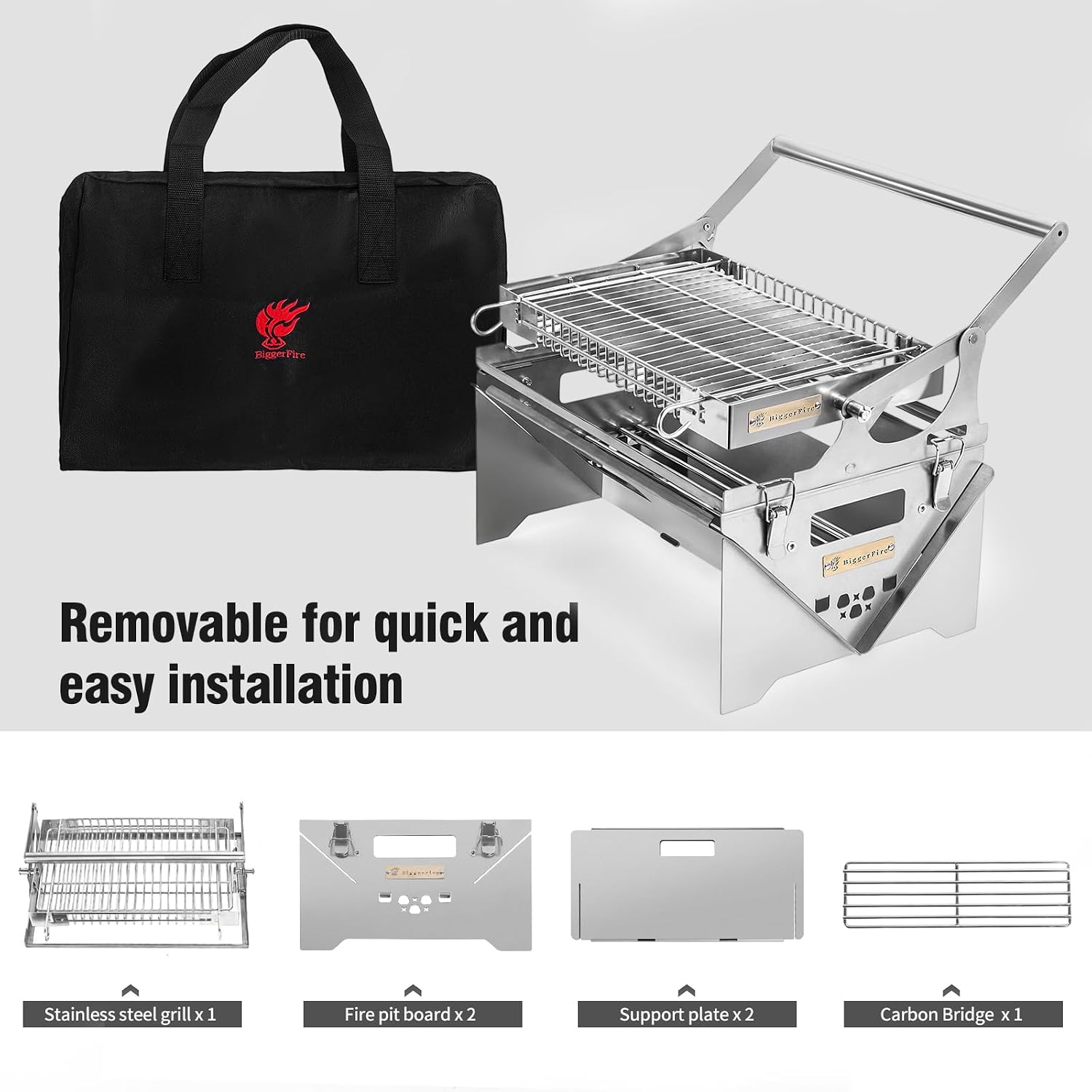 360° Rotating Barbecue Grill, Stainless Steel Flipping Barbecue Grills, Portable Camping Charcoal BBQ Grill Outdoor, Detachable Portable Charcoal Barbecue Grill for Picnic Yard Party