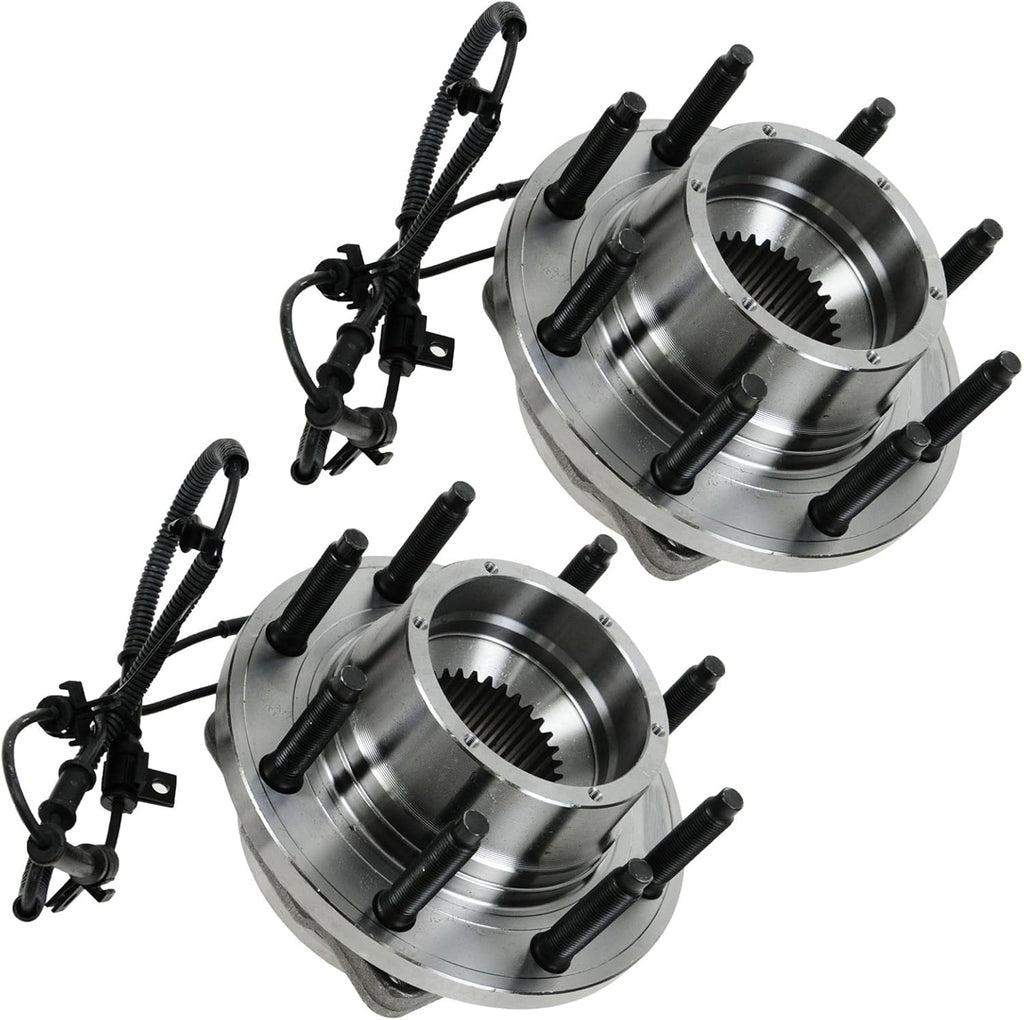 TRQ Front Left and Right Wheel Bearing and Hub Assembly Set 2 Piece Compatible with 05-10 Ford F-250 Super Duty 4WD 05-10 F-350 Super Duty 4WD 10 F-450 Super Duty 4WD 10 F-550 Super Duty 4WD