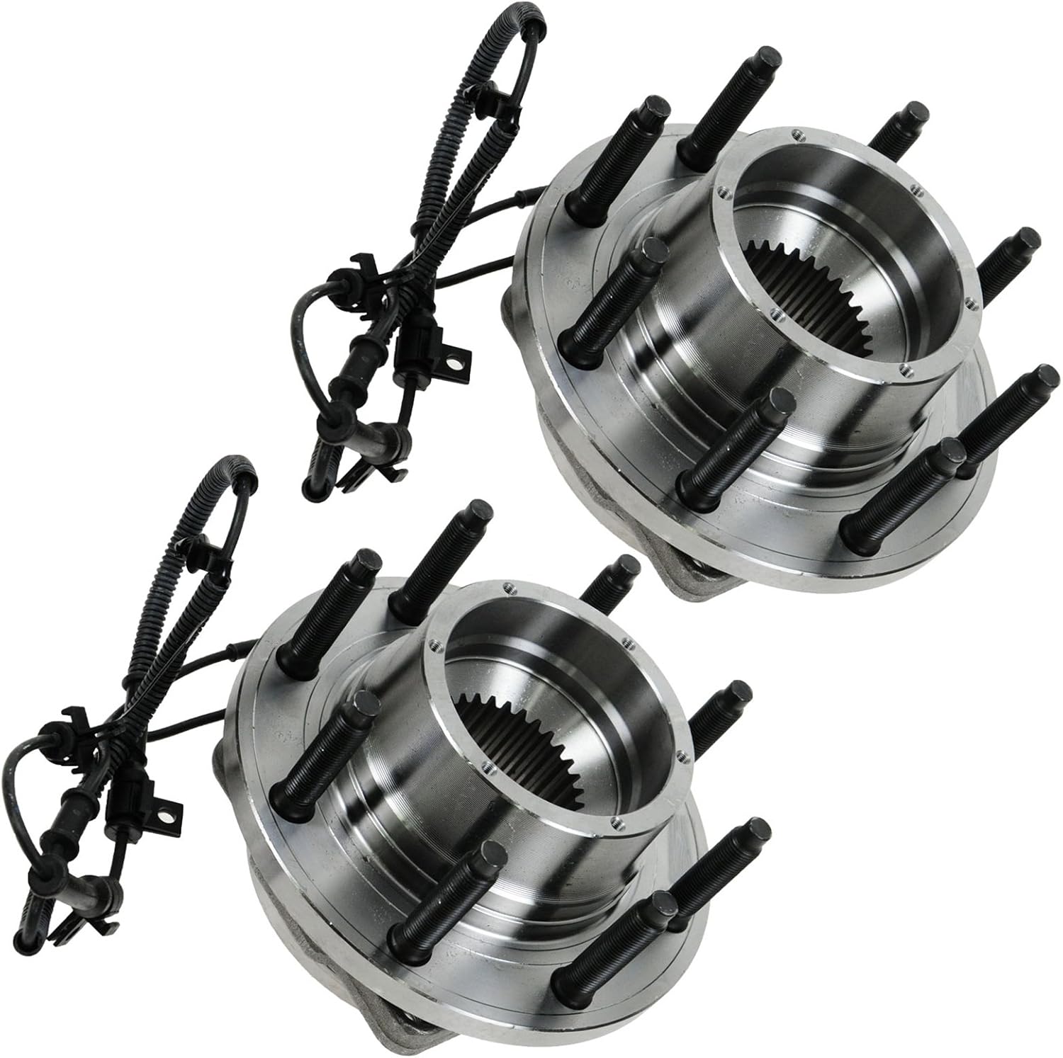 TRQ Front Left and Right Wheel Bearing and Hub Assembly Set 2 Piece Compatible with 05-10 Ford F-250 Super Duty 4WD 05-10 F-350 Super Duty 4WD 10 F-450 Super Duty 4WD 10 F-550 Super Duty 4WD