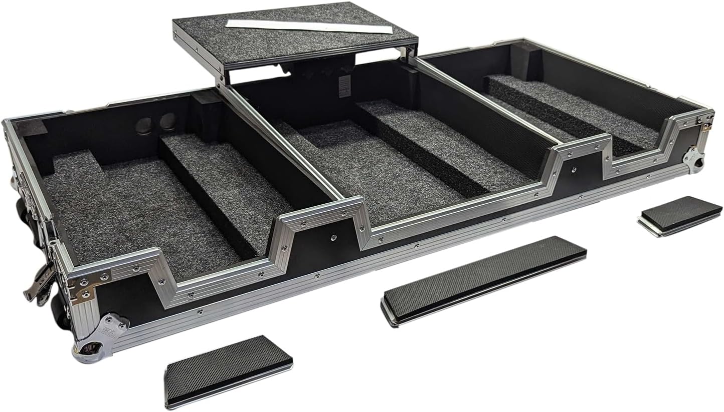 Harmony Audio Cases HCCRSS12DJMA9WLT DJ Flight Case Compatible with Pioneer DJ PLX-CRSS12 & DJM-A9 4 CH with Laptop Shelf, Wheels and Adjustable Foam Velcro Inserts - Black