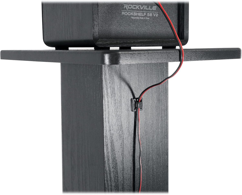 Rockville SS36B Pair Premium 36' Home Speaker Stands, 100Lbs Capacity, Black Wood Grain, Dual Top Platforms, Brass and Rubber Spikes, Isolation Pads, for Bookshelf and Surround Sound Speakers