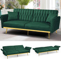 70' Velvet Futon Sofa Bed w/Adjustable Backrests and Armrests, Convertible Futon Couch with 2 Pillows, Modern Tufted Sleeper Bed for Living Room, Bedroom,Green