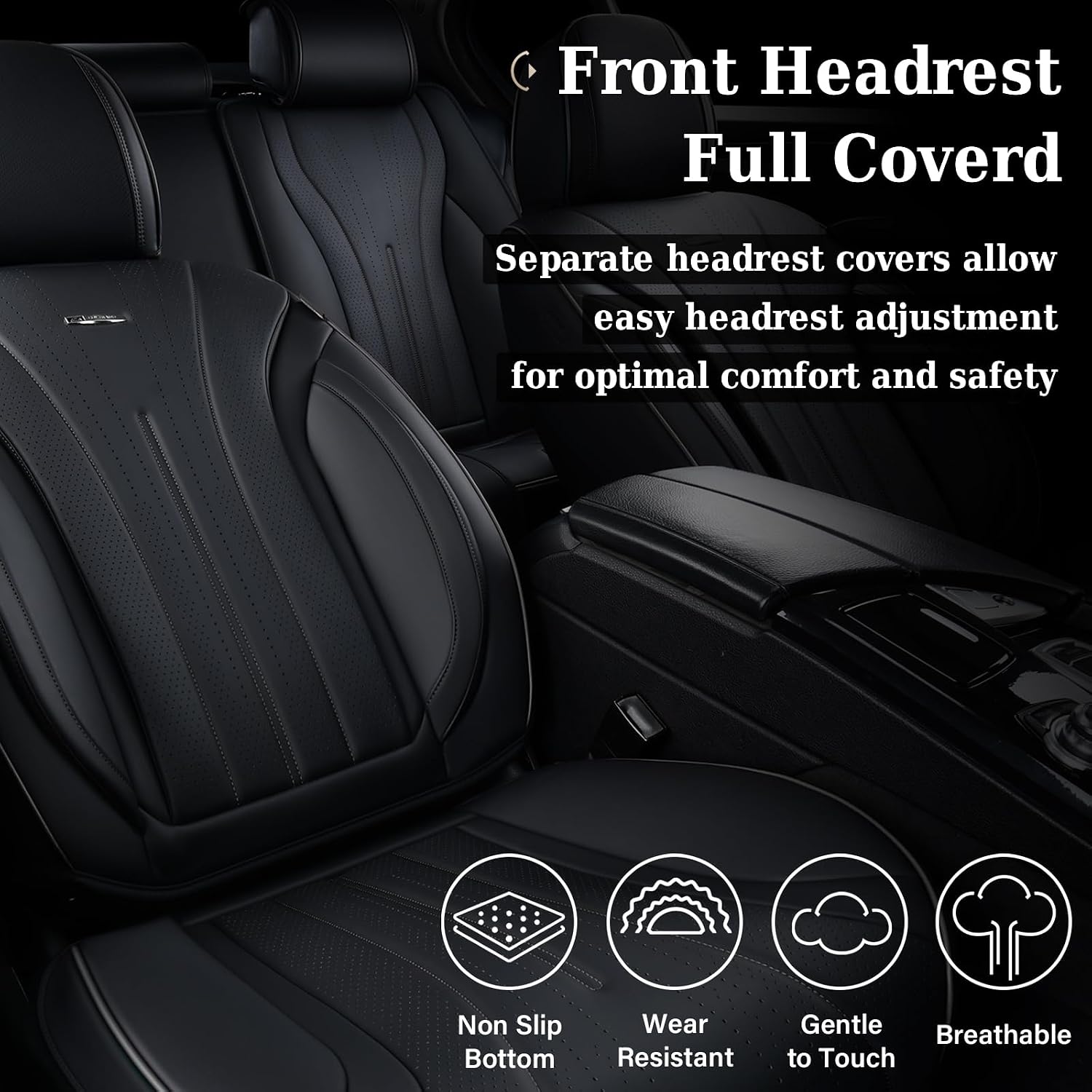 Coverado Car Seat Covers Full Set, Black Leather Seat Cover for Cars, Luxury Waterproof Seat Cover, Front and Back Car Seat Protector Car Seat Cushion Universal Fit for Most Cars