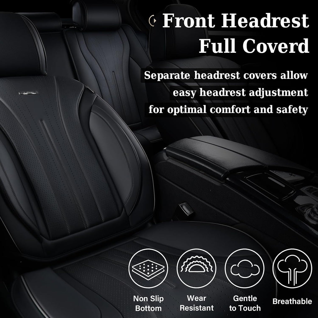 Coverado Car Seat Covers Full Set, Waterproof Nappa Leather Seat Cover for Cars, Luxury Universal Seat Cover, Front and Back Car Seat Protector Car Seat Cushion Fit for Most Cars(Black)