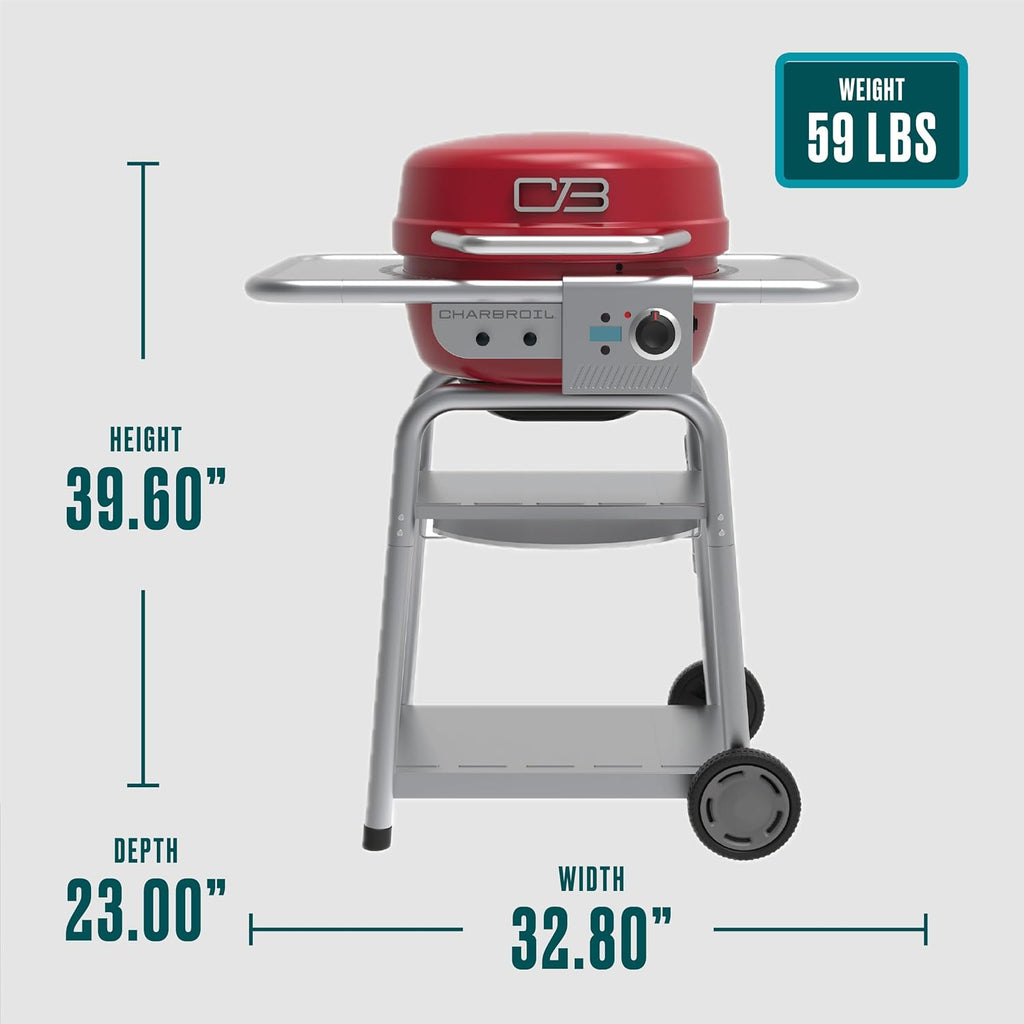 Charbroil 3-in-1 Dual Fuel Outdoor Bistro Pro Electric Grill & Griddle + Charcoal Mode BBQ, Red - 25302146