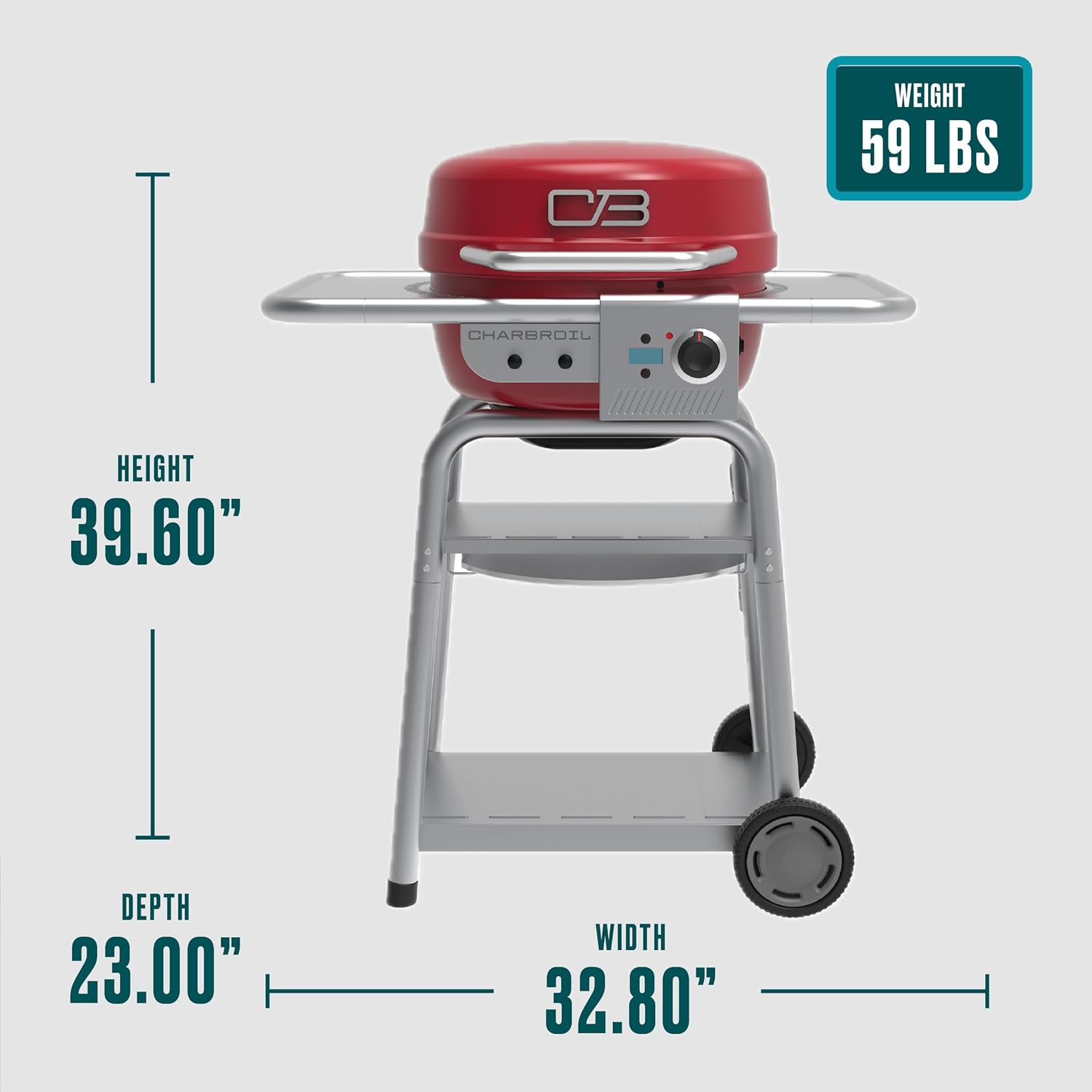 Charbroil 3-in-1 Dual Fuel Outdoor Bistro Pro Electric Grill & Griddle + Charcoal Mode BBQ, Red - 25302146