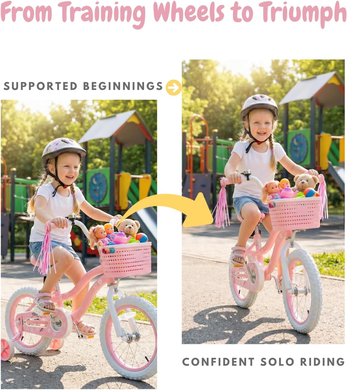 bicystar Girls Bike for Kids Ages 2-8 Years, 12 14 16 18 Inch Kids Bike with Training Wheels, Basket & Streamers, Pink Little Girls Bicycle with Coaster Brake, Birthday Gift