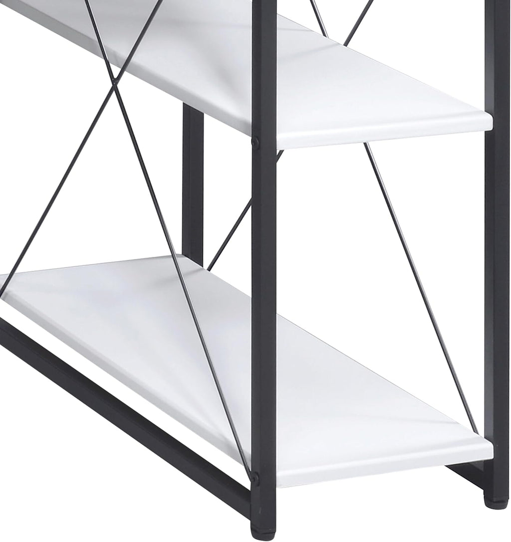 AMNOOL Office Desk with Open Shelves - Stylish Wood Recording Studio Workstation with Drawer and Compartments for Audio Equipment, Cables, and Accessories (White+Black)