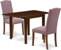 East West Furniture 1NDCE3-MAH-10 3 Piece Modern Dining Table Set Contains a Rectangle Wooden Table with Dropleaf and 2 Dahlia Linen Fabric Parson Dining Chairs, 30x48 Inch, Mahogany