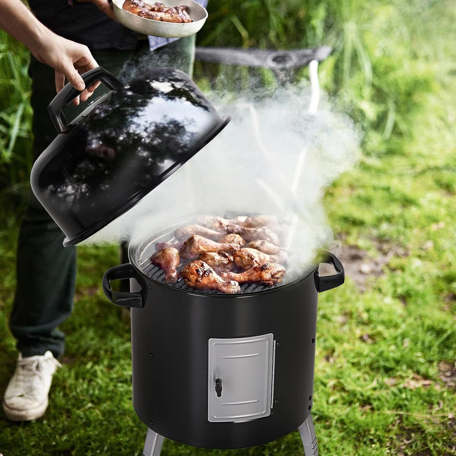 Sophia & William 17' Vertical Charcoal Smoker Grills with Two-Tier Grates, Heavy-Duty Integral Chamber and Tunnel Ventilation System for BBQ, Patio, Outdoor Camping(Black)