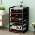 Modern Media Stand on Wheels - Movable Audio-Video Tower Cabinet for Entertainment Equipment, Stereo Component Storage, Ideal for Living Room, Gaming & Recording Spaces (Black)