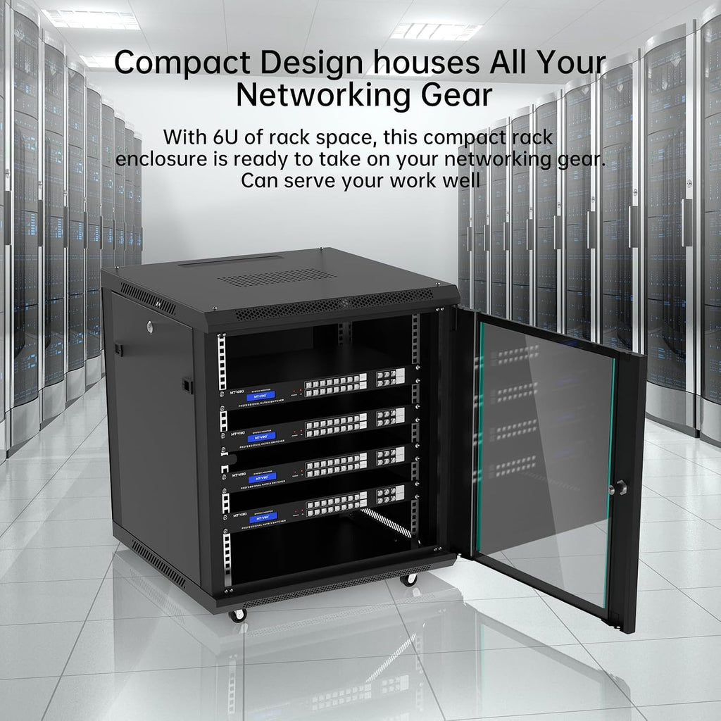 MT-VIKI 12U Server Cabinet Network Rack Vented Enclosure w/Moving Wheel, 0.8mm Thick Steel, 23.6'' Deep (600mm), for 19'' IT Equipment, Included 1pcs 12'' Depth Rack Shelf