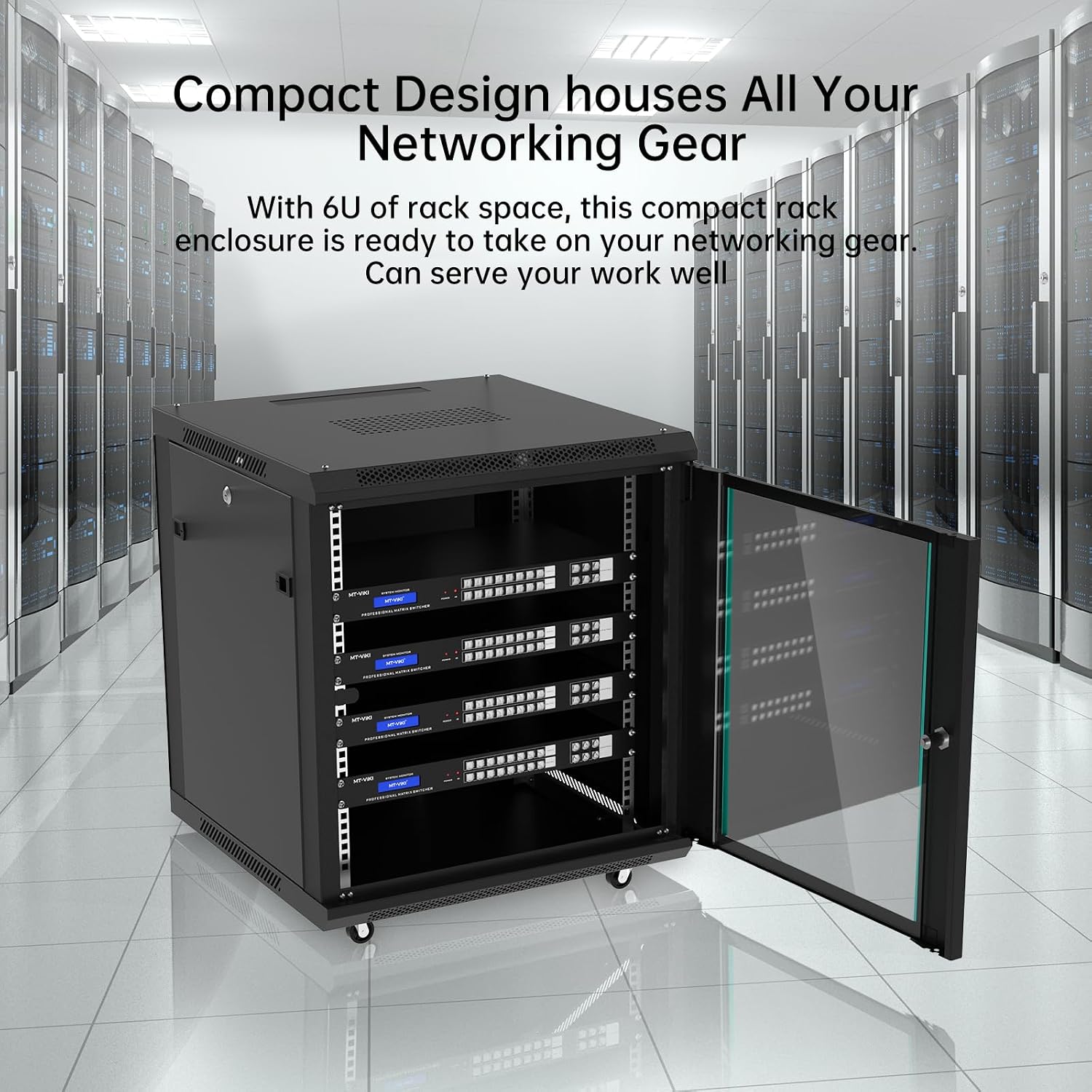 MT-VIKI 12U Server Cabinet Network Rack Vented Enclosure w/Moving Wheel, 0.8mm Thick Steel, 23.6'' Deep (600mm), for 19'' IT Equipment, Included 1pcs 12'' Depth Rack Shelf