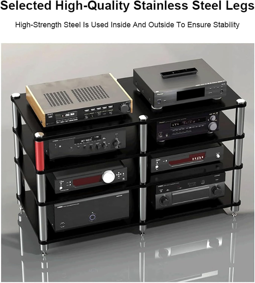 Audio Rack Multi Layer Stereo Rack Audio Equipment Rack Wooden Audio Rack Cabinet AV Cabinet Durable Audio Component Rack Media Rack(Nero,3 Tier)