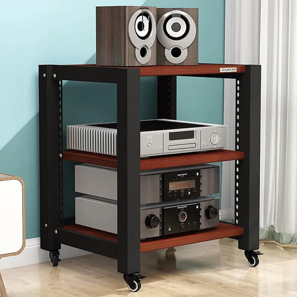 Stereo Cabinet, TV Equipment Rolling Stand Portable, AV Media Stand Floor Standing Audio Rack, Office/Bedroom/Living Room Media Storage Cabinet(Walnut Color,23.6x25.1)