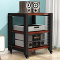 Stereo Cabinet, TV Equipment Rolling Stand Portable, AV Media Stand Floor Standing Audio Rack, Office/Bedroom/Living Room Media Storage Cabinet(Walnut Color,23.6x25.1)