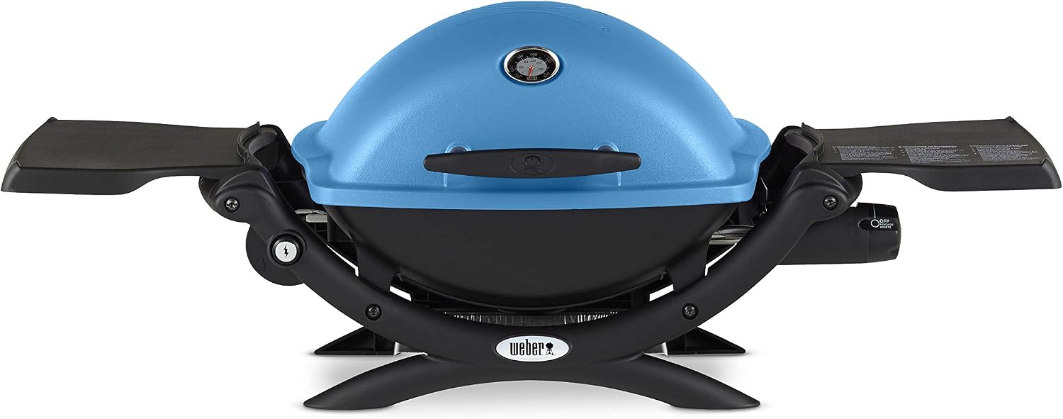 Weber Q1200 Liquid Propane Portable Gas Grill, Blue – 1‑Burner Travel and Camping Grill with Cast‑Iron Grates & Electronic Ignition (8,500 BTU Burner)