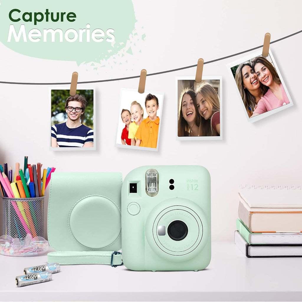 Fujifilm Instax Mini 12 Instant Camera Mint Green and Fuji Film Value Pack (60 Sheets) Bundle with Sturdy Tiger Accessories, Carrying Case, Photo Album 64 Pockets