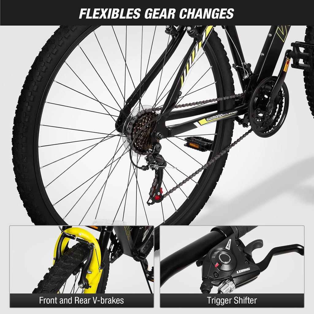 WEIZE Hardtail Mountain Bike, 29 Inch Wheels Outdoor Cycling Bike, 21-Speed Trigger Shifter, Aluminum Frame for Women and Men, Comfort Saddle, MTB Bicycle with Suspension Fork