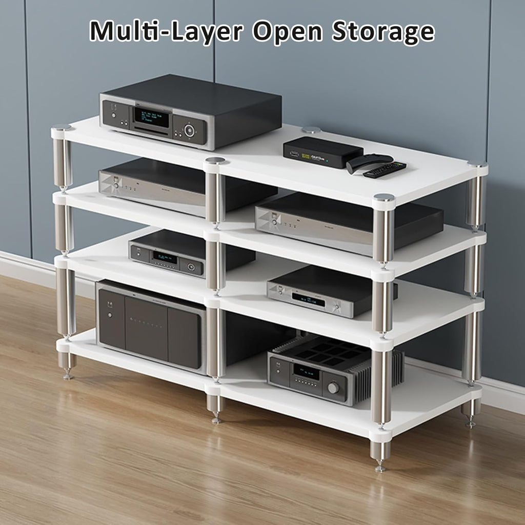 Stereo Rack,Media Storage Cabinet,2/3/4-Tier AV Media Stand Corner Shelf,Audio Rack Tower,Movable Audio Rack Tower Player Stand,Storage for Entertainment Stereo Component,Video Game Console Stand(Dark