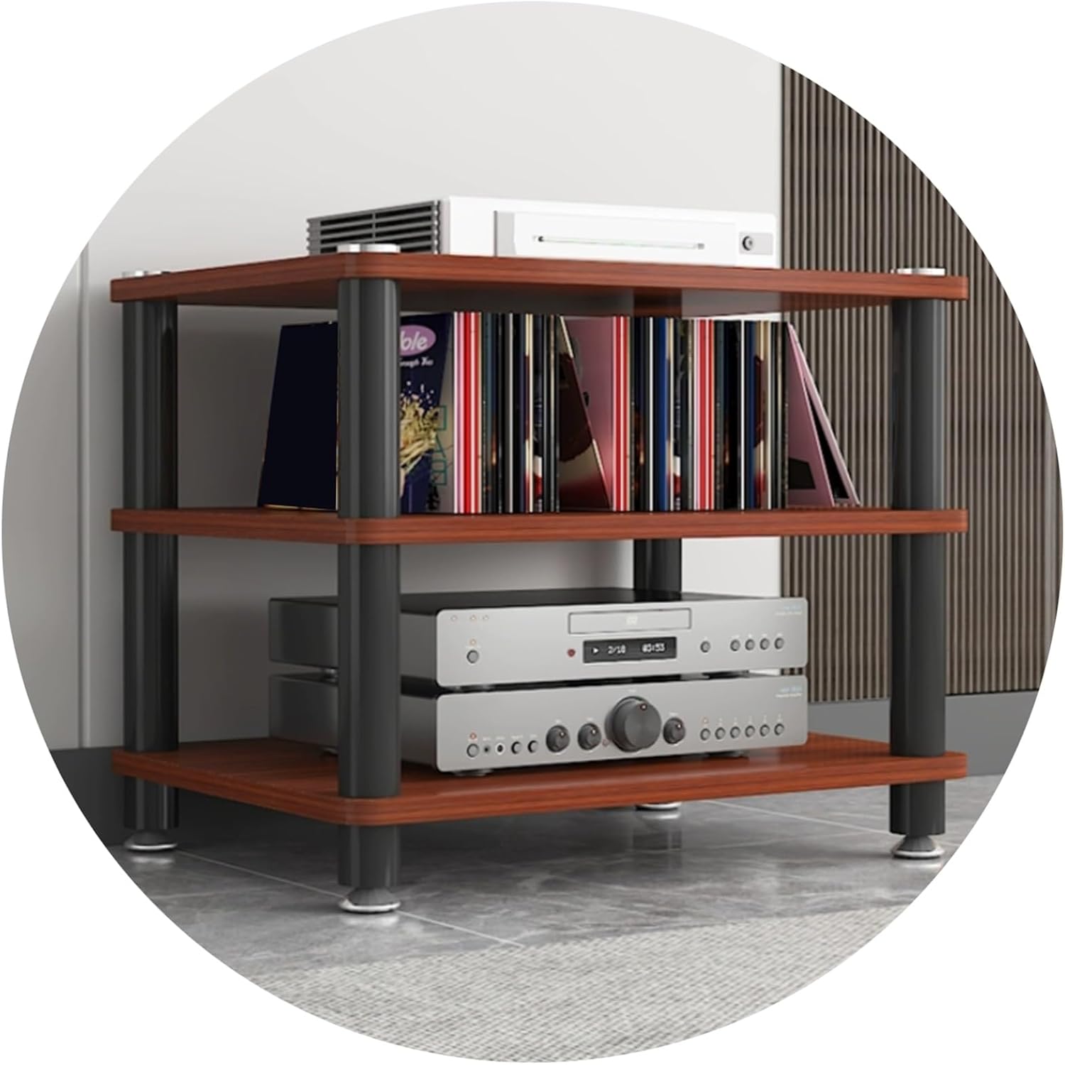 1/2/3/4 Layers Home Office Audio Equipment Stand, Multi-Functional Shelving Unit for Speakers Books, Storage Rack with Optional Tier Spacing(Brown,60 * 40 * 50cm(3Tier))