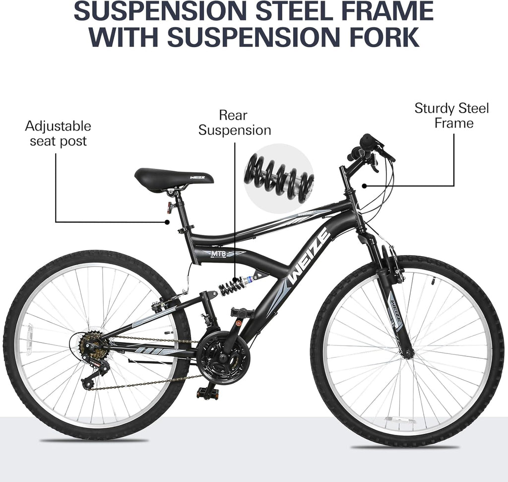 WEIZE Kids Mountain Bike, Kids' Bicycles for 6-14 Years Old Boys Girls with Dual Full Suspension, 6 Speeds Drivetrain, High-Carbon Steel Frame, Ideal for Young Riders and Adventurers