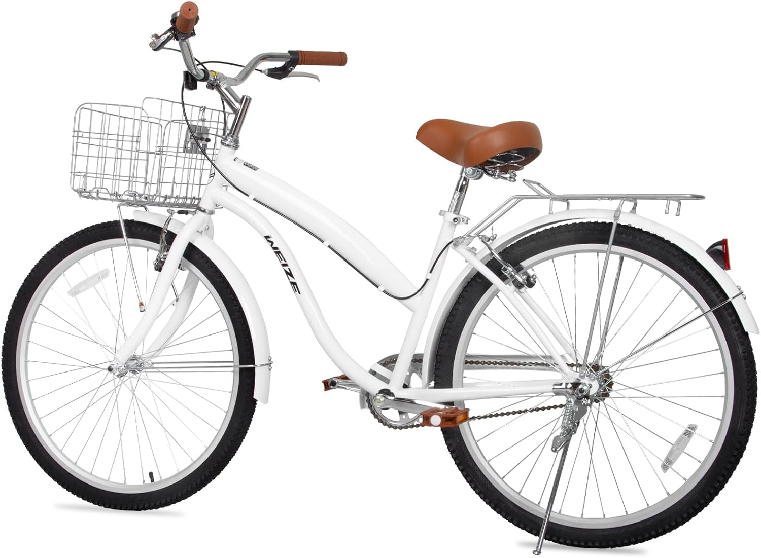 WEIZE Beach Cruiser Bike, 24 & 26 inch Commuter Bicycle for Adult Men and Women,High-Carbon Steel/Front & Rear Fenders, Comfortable City Bikes with Rear Rack or Basket, Ergonomic Upright Design