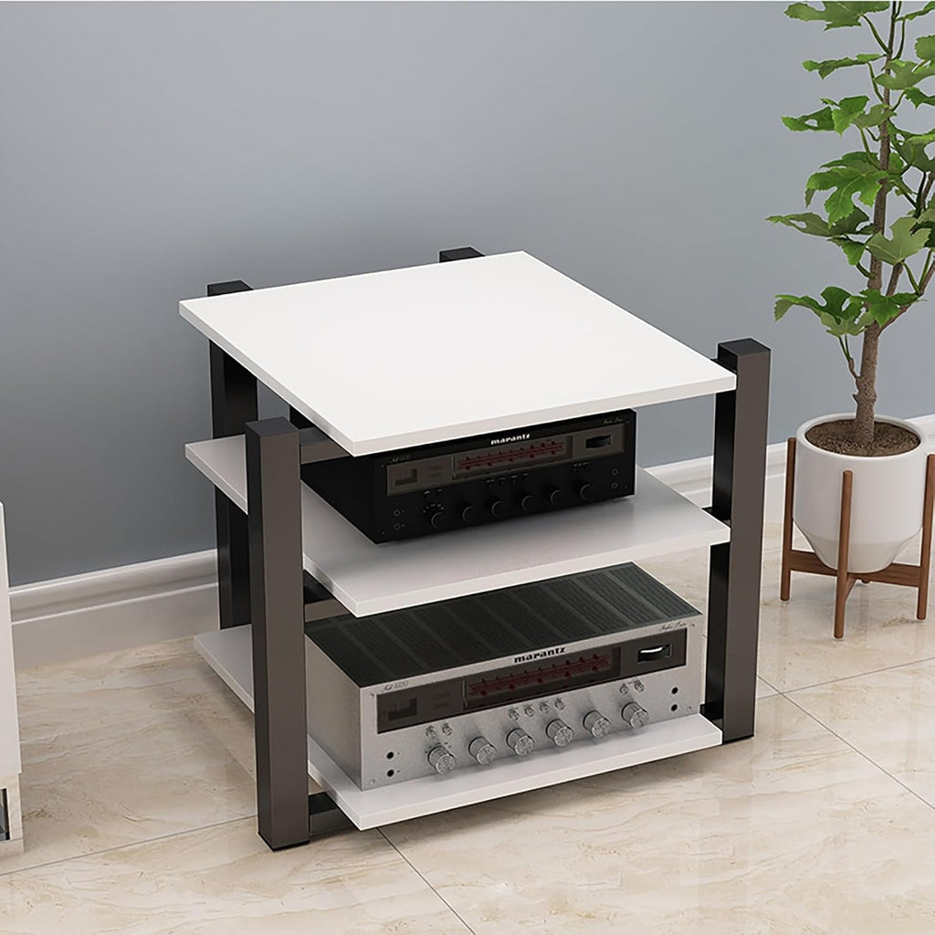 Audio Rack AV Media Stand Media Audio Tower Cabinet 2/3/4 Tier Audio Rack, for Entertainment Stereo Racks Component Storage and Collection Display(White,65cm/25.6in)