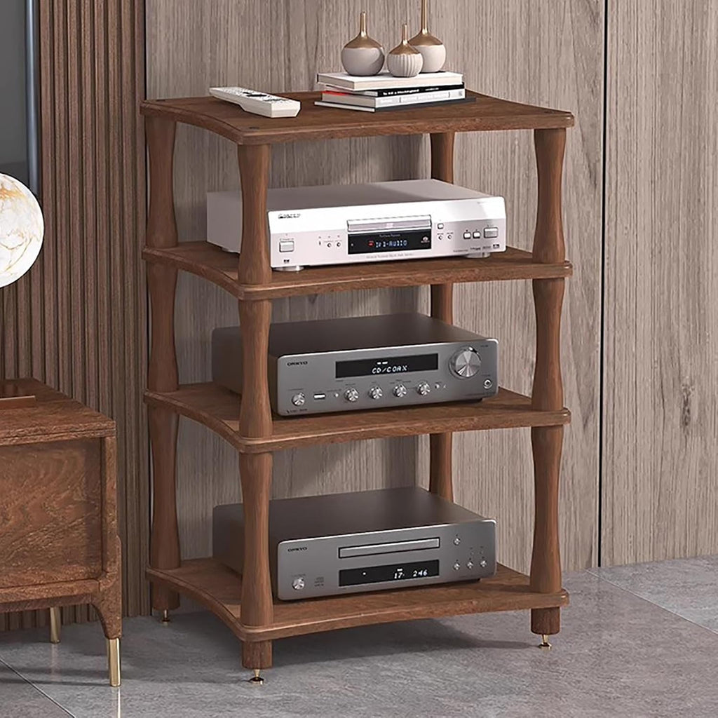 4-Tier Shelves Audio Video Media Stand Cabinet, Audio Cabinet Rack Furniture with Storage Shelving, Stereo Rack System for Speakers DVD Console(Brown)