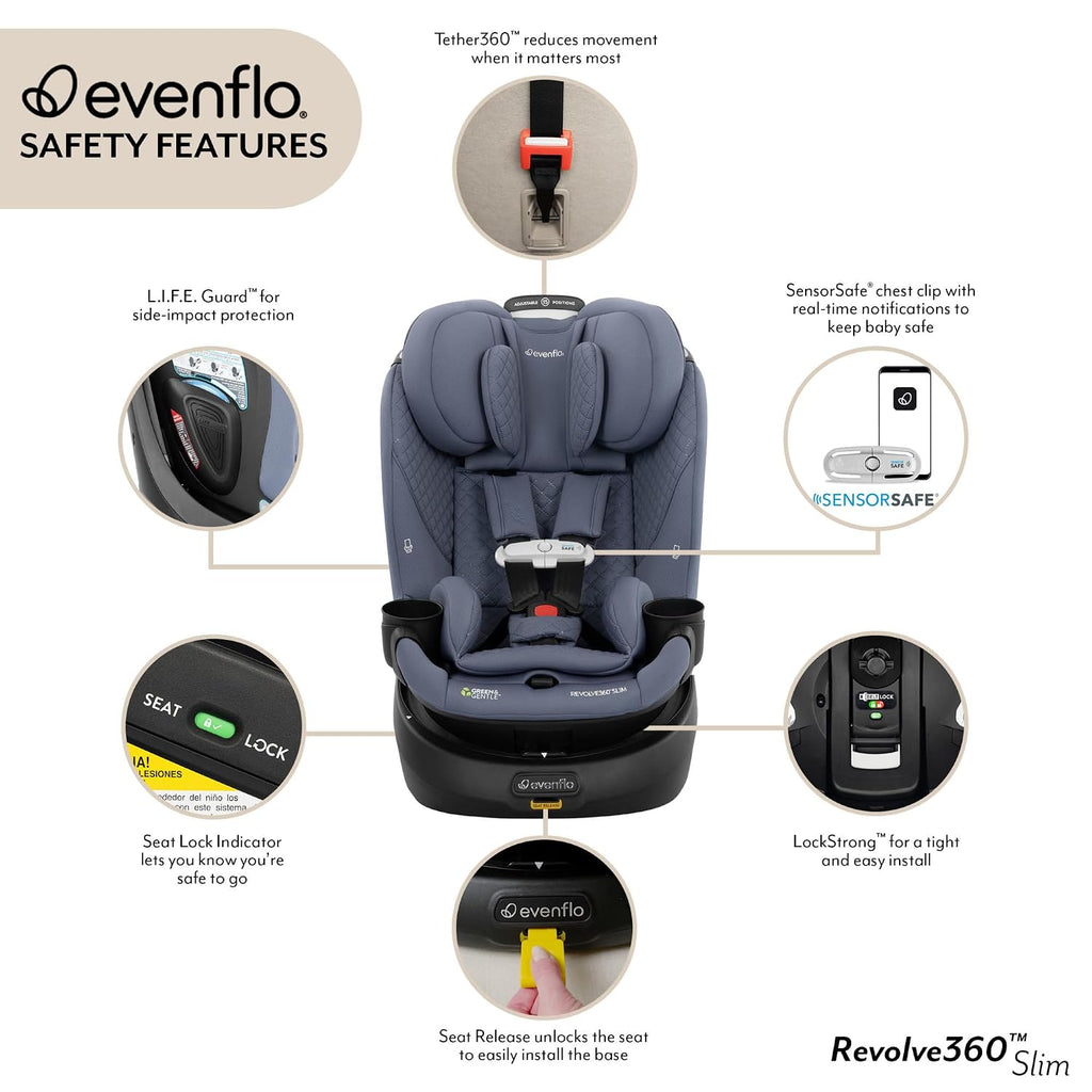 Evenflo Revolve360 Slim 2-in-1 Rotating Car Seat with Green & Gentle Fabric (Flint)