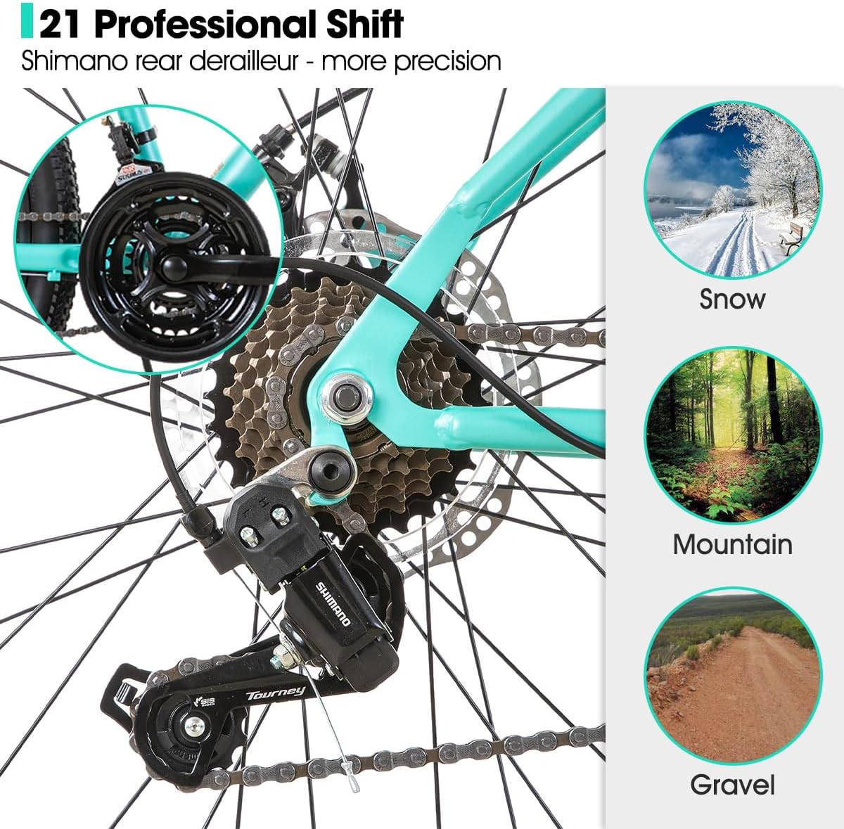 Hiland 26 Inch Womens Mountain Bike, with Step-Through Frame, 21 Speeds, Suspension Fork MTB, Bicycle for Women Men Adult