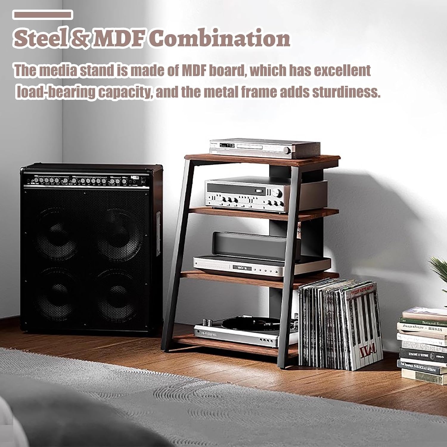 Adjustable Onkyo Receiver Storage Display Shelf, Amplifier Av Media Stand Cabinet for Audio Speaker, Video Components Media Console, End Table