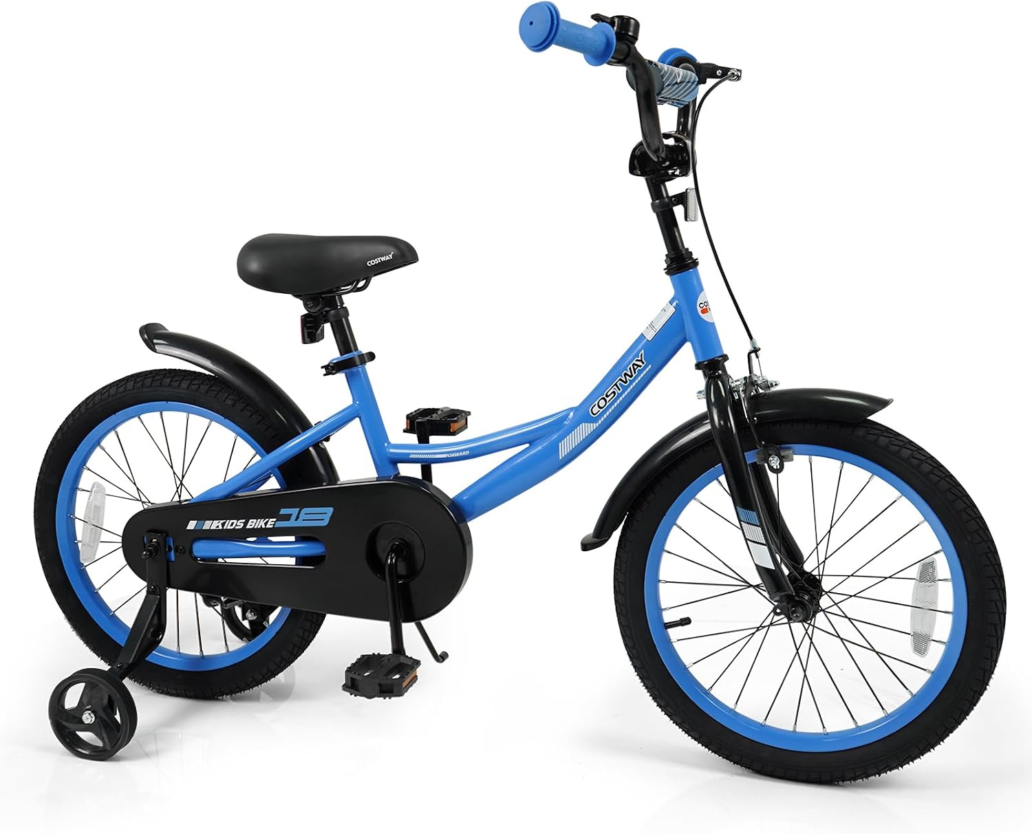 COSTWAY Kids Bike, 18 Inch Toddler Bicycle with Removable Training Wheels, Dual Brakes, Adjustable Seat & Handlebar Height, Girls & Boys Bikes for 3-8 Years Old (Blue,18 Inch with Kickstand)