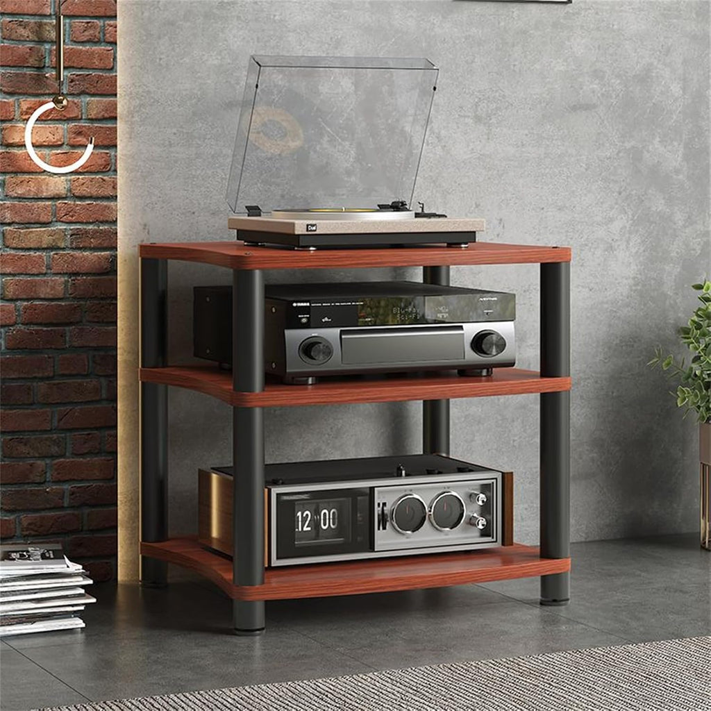 Walnut 3-Tier Stereo Rack AV Media Stand - Audio Tower Cabinet for CD Player, Receiver & AV Equipment - Stylish Display Shelf for Home Entertainment System