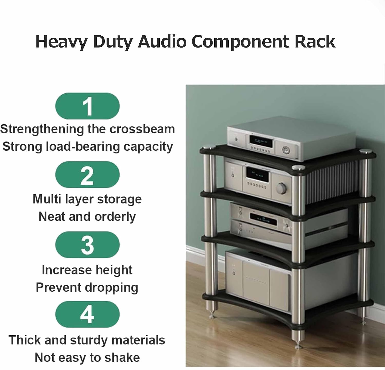 Pomelo Wood AV Media Stand, Audio Component Rack & Amplifier Shelf, Wooden Stereo Cabinet, Entertainment Tower, Small Audio-Video Shelving (60x48x62cm)