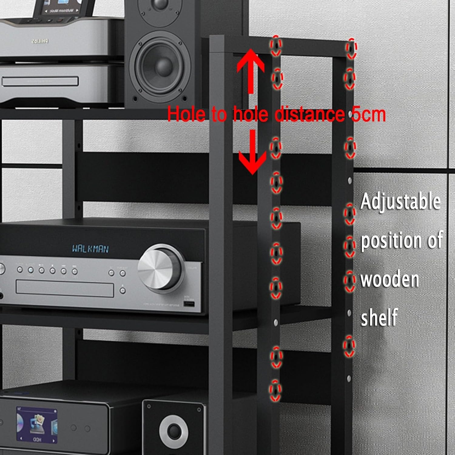 SOBS Multifunction 5 Tier Movable Storage Cart DVD CD Player Stand Amplifier Rack Audio Video Component Media Stand with 5 Wooden Board Shelves for Home/Office/Theater, Black (Color : B)