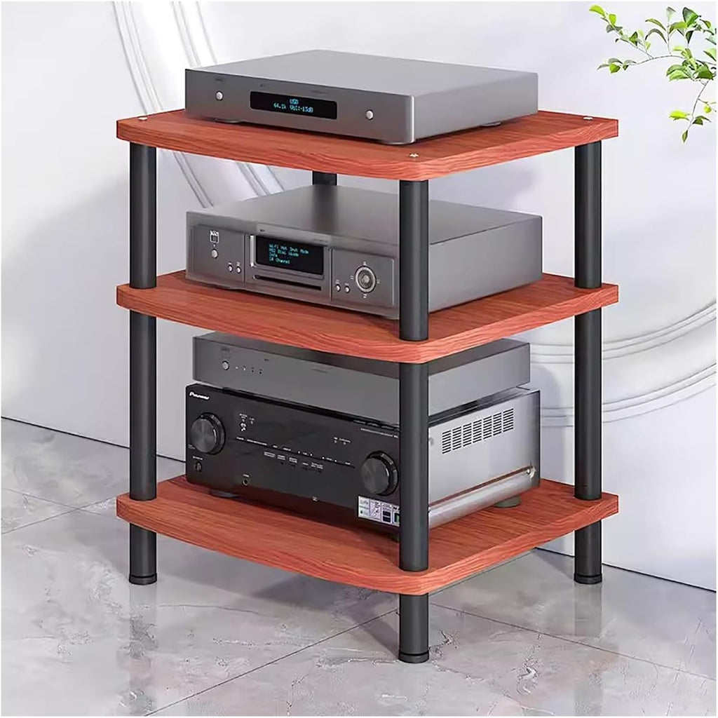 Heavy Duty Media Stand for Audio/Video Components, Modern 2/3/4 Tier Stereo Rack, Durable Electronics Shelf Unit for Home/Living Room, Brown Finish (H 66.5cm)